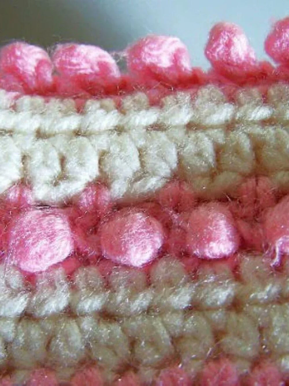 Crocheted Afghan: Pink & Cream Cable Stitch Blanket Throw (52 x 58